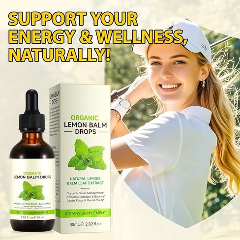 قطرات بلسم الليمون العضوي - 120 حصة من المكملات العشبية مع مستخلص أوراق بلسم الليمون الطبيعي للهضم والاسترخاء ويدعم النوم الصحي، غير معدل وراثيًا، وخالي من الكحول - 2 أونصة سائلة in Kuwait