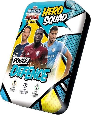 2021-22 بطاقات Topps Match Attax Extra لدوري أبطال أوروبا - Power Defense Mega Tin (66 بطاقة + 3 بطاقات LE Power Defense + بطاقة LE Hero Squad) in Kuwait