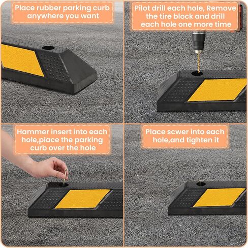 2-حزمة من المطاط الثقيل لوقوف السيارات مقاس 72 بوصة، سدادة وقوف السيارات بسعة 55000 رطل للمرآب مع خطوط عاكسة، توقف أرضية المرآب للمركبات وممر الشاحنات in Kuwait