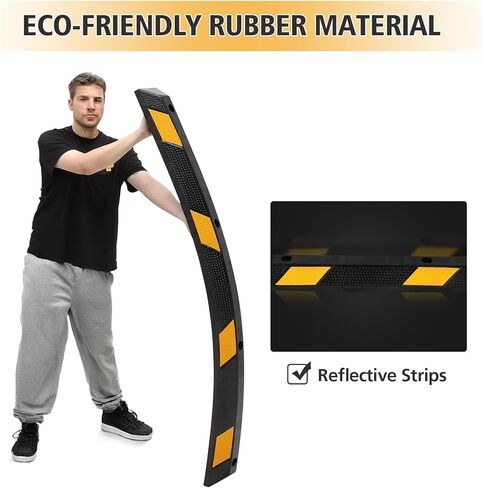 2-حزمة من المطاط الثقيل لوقوف السيارات مقاس 72 بوصة، سدادة وقوف السيارات بسعة 55000 رطل للمرآب مع خطوط عاكسة، توقف أرضية المرآب للمركبات وممر الشاحنات in Kuwait