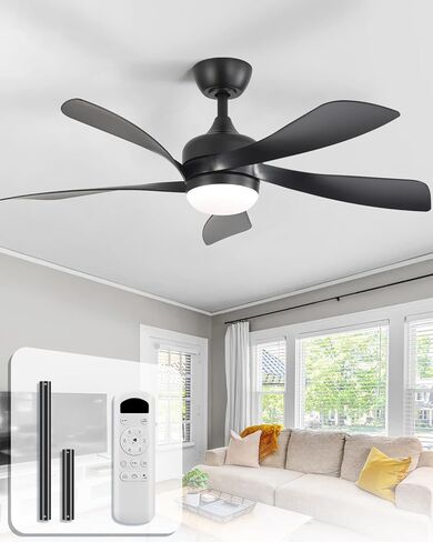 Sofucor 52" Smart Ceiling Fan, Indoor/Outdoor Black Ceiling Fans with Lights and Remote, Works with Alexa/Google/App, 3-Color Light 6-Speed Timing Reversible DC Motor for Bedroom Living Room Patio in Saudi Arabia