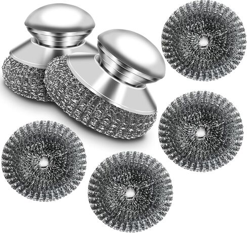 Stainless Steel Scrubber with Handle, Heavy Duty Steel Wool Scrubbers for Pots and Pans, Cast Iron, Steel Wool Scouring Pads for Stove, Oven, Grill, Kitchen, Sink Cleaning in Saudi Arabia