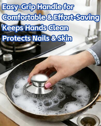 Stainless Steel Scrubber with Handle, Heavy Duty Steel Wool Scrubbers for Pots and Pans, Cast Iron, Steel Wool Scouring Pads for Stove, Oven, Grill, Kitchen, Sink Cleaning in Saudi Arabia