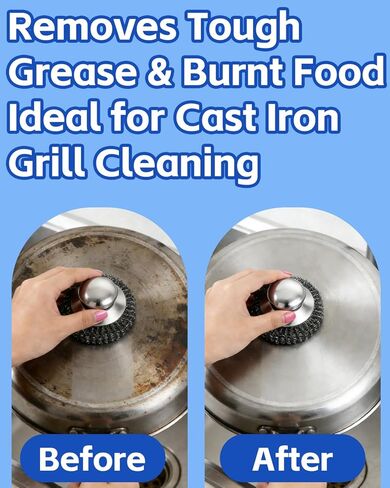 Stainless Steel Scrubber with Handle, Heavy Duty Steel Wool Scrubbers for Pots and Pans, Cast Iron, Steel Wool Scouring Pads for Stove, Oven, Grill, Kitchen, Sink Cleaning in Saudi Arabia