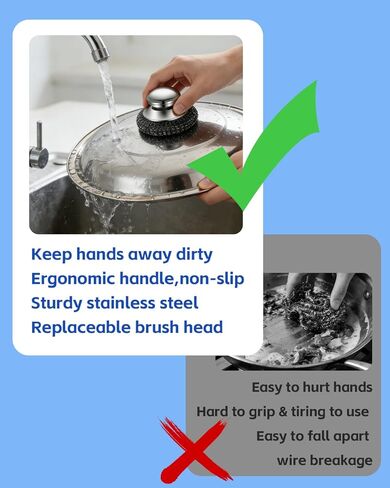 Stainless Steel Scrubber with Handle, Heavy Duty Steel Wool Scrubbers for Pots and Pans, Cast Iron, Steel Wool Scouring Pads for Stove, Oven, Grill, Kitchen, Sink Cleaning in Saudi Arabia