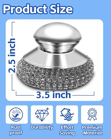 Stainless Steel Scrubber with Handle, Heavy Duty Steel Wool Scrubbers for Pots and Pans, Cast Iron, Steel Wool Scouring Pads for Stove, Oven, Grill, Kitchen, Sink Cleaning in Saudi Arabia