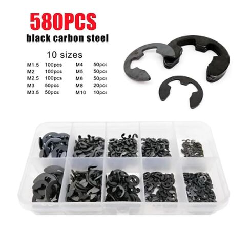 580/1000pcs Washer M1.2 to M15 Black Carbon Steel External Retaining Ring E Clip Snap Circlip Washer for Shaft Assortment Kit(580PCS M1.5-M10) in Saudi Arabia
