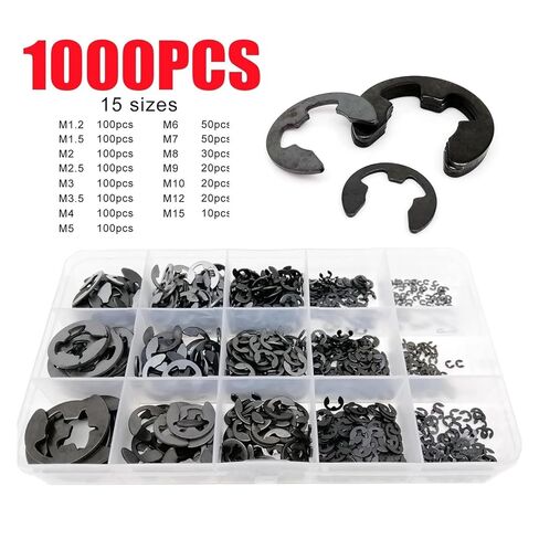 580/1000pcs Washer M1.2 to M15 Black Carbon Steel External Retaining Ring E Clip Snap Circlip Washer for Shaft Assortment Kit(580PCS M1.5-M10) in Saudi Arabia