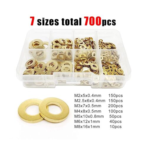 700pcs Solid Brass Copper Flat Washer Plain Gasket Ring Pad Mix Size M2 M2.5 M3 M4 M5 M6 M8 Assortment Kit Set Box in Saudi Arabia