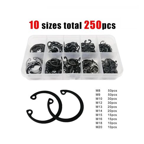 250 قطعة C نوع مشبك ثقب دائري داخلي مزيج حلقة M8 M9 M10 M12 M13M14M15M16M18M20 طقم أسود 65mn عمود فولاذي الاحتفاظ in Saudi Arabia