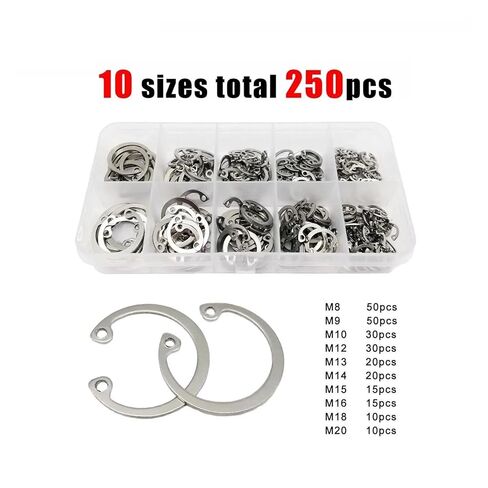 250pcs/box C Type Internal Circlip Hole Clip Snap Ring Mix M8 to M20 Kit Set 304 A2-70 Stainless Steel for Shaft Retaining in Saudi Arabia