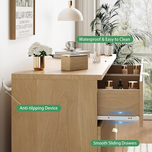 خزانة ملابس مخددة لغرفة النوم مع 6 أدراج، خزانة ذات أدراج حديثة بعرض 48 بوصة بمقبض معدني، حامل تلفزيون خشبي، منظم تخزين الملابس في خزانة خشبية لغرفة المعيشة، المدخل، بلوط طبيعي in Kuwait