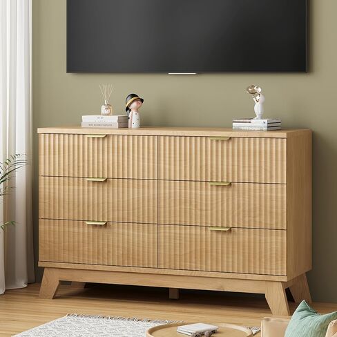خزانة ملابس مخددة لغرفة النوم مع 6 أدراج، خزانة ذات أدراج حديثة بعرض 48 بوصة بمقبض معدني، حامل تلفزيون خشبي، منظم تخزين الملابس في خزانة خشبية لغرفة المعيشة، المدخل، بلوط طبيعي in Kuwait