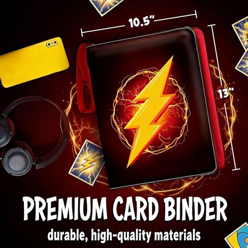 Trading Card Binder with Zipper and Handle – 9-Pocket Double-Sided Card Holder for 900 Cards – PU Leather Cover, 3-Ring Design, Includes 50 Sheets – Fits Standard Size Cards in Kuwait