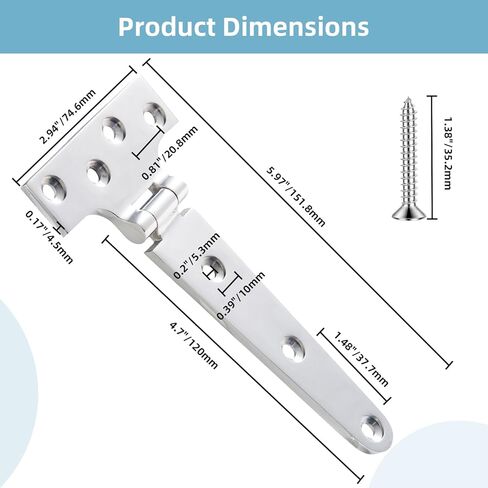 مفصلات T من الفولاذ المقاوم للصدأ 316 شديدة التحمل، من الدرجة البحرية، عبوتان مع براغي للقوارب والخزائن والأبواب والمقطورات والبوابات in Kuwait