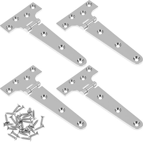 QWORK 316 Stainless Steel Marine Grade T Hinges, 4 Set 6'' x 3'' Boat Hatch Hinges with Screws, Corrosion-Resistant Casting Cabinet Hardware Door Hinge for Marine, Yachts, Doors, and Cabinets in Saudi Arabia