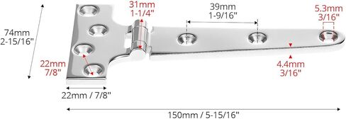 QWORK 316 Stainless Steel Marine Grade T Hinges, 4 Set 6'' x 3'' Boat Hatch Hinges with Screws, Corrosion-Resistant Casting Cabinet Hardware Door Hinge for Marine, Yachts, Doors, and Cabinets in Saudi Arabia