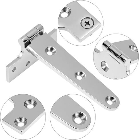 QWORK 316 Stainless Steel Marine Grade T Hinges, 4 Set 6'' x 3'' Boat Hatch Hinges with Screws, Corrosion-Resistant Casting Cabinet Hardware Door Hinge for Marine, Yachts, Doors, and Cabinets in Saudi Arabia