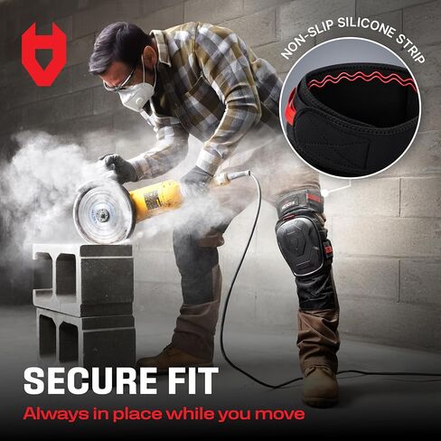 NoCry Professional Gel Knee Pads for Work — Heavy Duty Anti-Slip Cap, Extra Dual-Layer Foam and Cushion, Reinforced Adjustable Non-Slip Straps, Built-in Hangand Pull Loops, Fits Men Women, Black in Kuwait