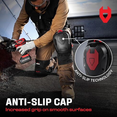 NoCry Professional Gel Knee Pads for Work — Heavy Duty Anti-Slip Cap, Extra Dual-Layer Foam and Cushion, Reinforced Adjustable Non-Slip Straps, Built-in Hangand Pull Loops, Fits Men Women, Black in Kuwait