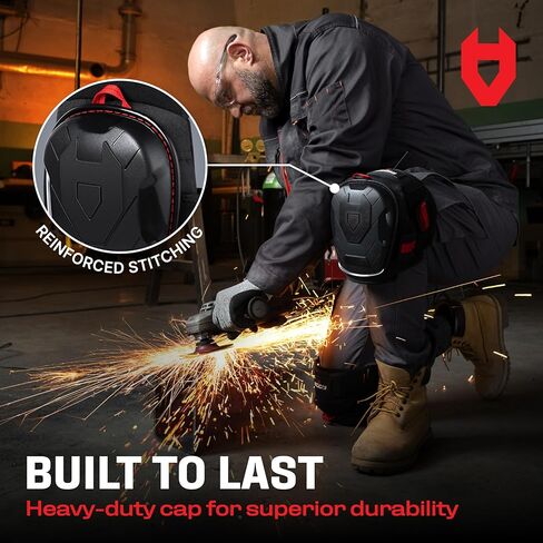 NoCry Professional Gel Knee Pads for Work — Heavy Duty Anti-Slip Cap, Extra Dual-Layer Foam and Cushion, Reinforced Adjustable Non-Slip Straps, Built-in Hangand Pull Loops, Fits Men Women, Black in Kuwait