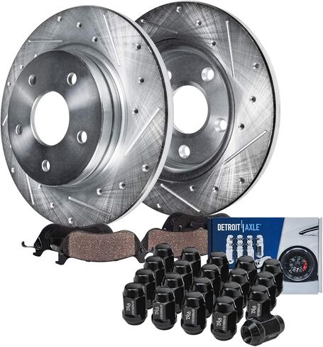 Detroit Axle - مجموعة الفرامل الأمامية لـ CHEVY GMC C1500 Suburban Express Savana 1500 Tahoe Yukon Discor Brake Brake Pads Ceramic Brakes 1996 1997 1998 1999 Replace in Kuwait