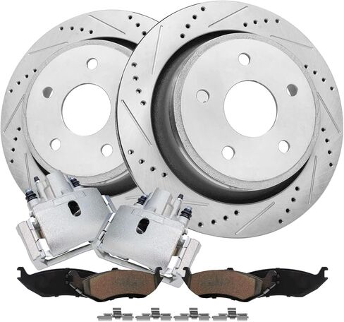 Detroit Axle - مجموعة الفرامل الأمامية لـ CHEVY GMC C1500 Suburban Express Savana 1500 Tahoe Yukon Discor Brake Brake Pads Ceramic Brakes 1996 1997 1998 1999 Replace in Kuwait