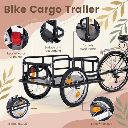 ABORON Foldable Bike Cargo Trailer – 176 lbs Load Capacity, 16×2.125″ Wheels, Quick-Attach Pin Release, Anti-Rust Steel Frame with Reflector in Kuwait