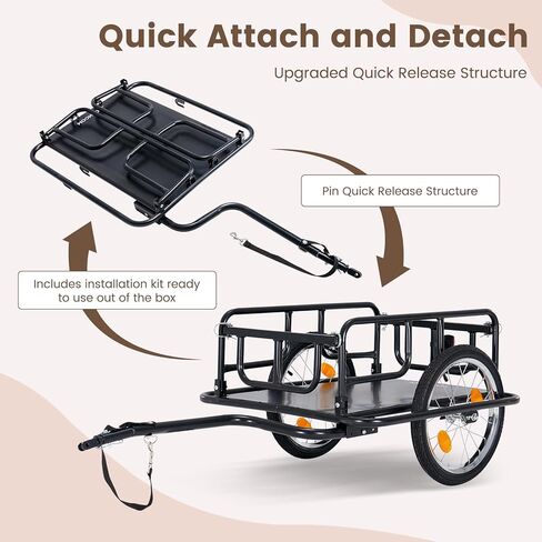ABORON Foldable Bike Cargo Trailer – 176 lbs Load Capacity, 16×2.125″ Wheels, Quick-Attach Pin Release, Anti-Rust Steel Frame with Reflector in Kuwait
