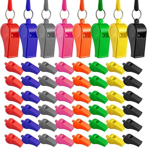 TINSKY 48 Pcs Sport Whistle with Bracelet, 6 Colors Loud Plastic Whistles for Coaches, Referees, Officials, Birthday Party Gift, Emergency Training, the 2026 World Cup Festivals in Kuwait