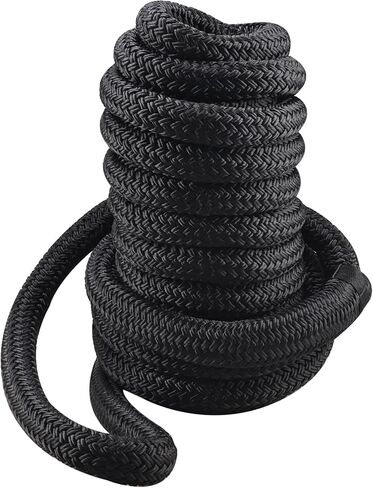 NovelBee 1" x 30' Dock Line 2 Pack,Double Braid Nylon Boat Dock Line with 24" Eyelet,Heavy Duty Mooring Marine Rope,Black Boat Rope and Ties for Docking in Saudi Arabia