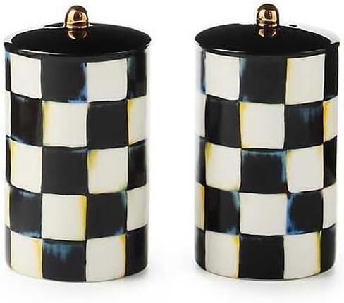 MACKENZIE-CHILDS Farmhouse Salt and Pepper Shaker Set, Ceramic Salt and Pepper Holders, Black-and-White Courtly Check in Saudi Arabia