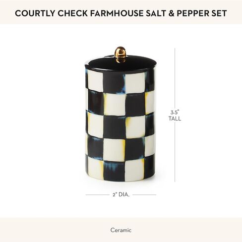 MACKENZIE-CHILDS Farmhouse Salt and Pepper Shaker Set, Ceramic Salt and Pepper Holders, Black-and-White Courtly Check in Saudi Arabia