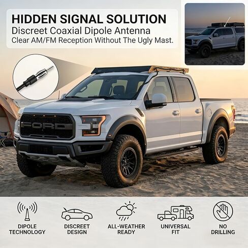 STUDIOFINIX 1.3M Marine Radio Antenna, Waterproof Dipole Hideaway FM Antenna No Drilling Easy Install for Car Boat ATV UTV, Black in Kuwait