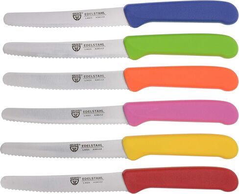 سكين طاولة GRÄWE 6 قطع، طقم سكاكين للتقطيع، عبوة من 6 سكاكين خبز، سكين إفطار بحافة مسننة على جانب واحد، سكين 8.3 بوصة - ملون in Kuwait