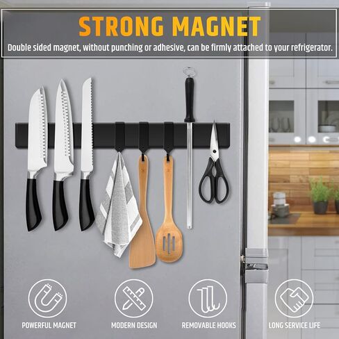 Fridge Applicable 17 Inch Double Sided Magnetic Knife Holder - Stainless Steel Knife Strip With Powerful Magnetic Pull Force - Use as Kitchen Knife Holder, Knife Rack & Tool Holder - Matte Black in Saudi Arabia
