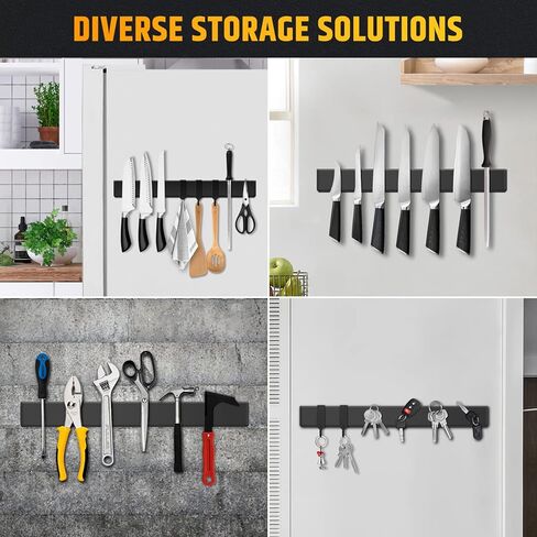 Fridge Applicable 17 Inch Double Sided Magnetic Knife Holder - Stainless Steel Knife Strip With Powerful Magnetic Pull Force - Use as Kitchen Knife Holder, Knife Rack & Tool Holder - Matte Black in Saudi Arabia