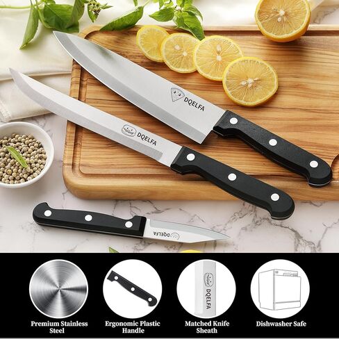 6 Piece Kitchen Knife Set, Stainless Steel Knife Set With Ergonomic Handle, Rustproof, Dishwasher Safe (Black, Fun Food Icons) in Saudi Arabia