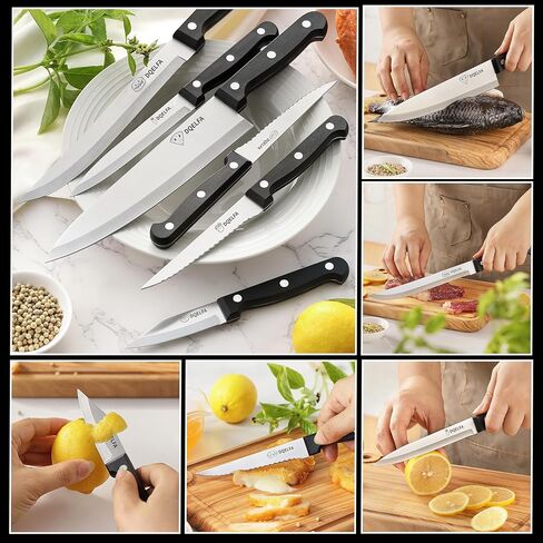 6 Piece Kitchen Knife Set, Stainless Steel Knife Set With Ergonomic Handle, Rustproof, Dishwasher Safe (Black, Fun Food Icons) in Saudi Arabia