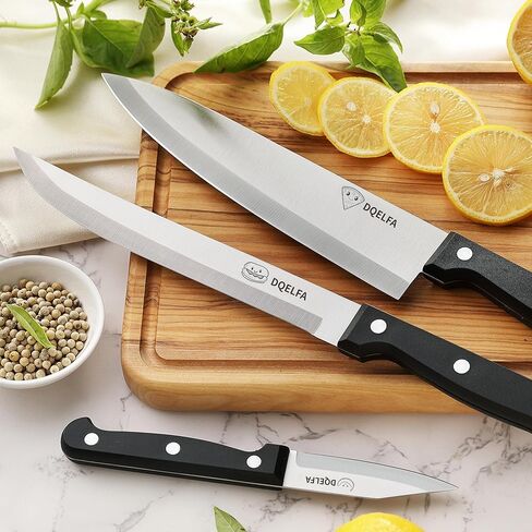 6 Piece Kitchen Knife Set, Stainless Steel Knife Set With Ergonomic Handle, Rustproof, Dishwasher Safe (Black, Fun Food Icons) in Saudi Arabia