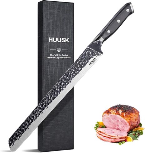 Huusk Butcher Knife for Meat Cutting, 10 Inch Brisket Knife, Multifunction Carving Knives with Wood Handle, Japanese Slicing Knives for Meat Cutting, BBQ, Turkey, Ideal Grilling Gift for Men and Women in Saudi Arabia