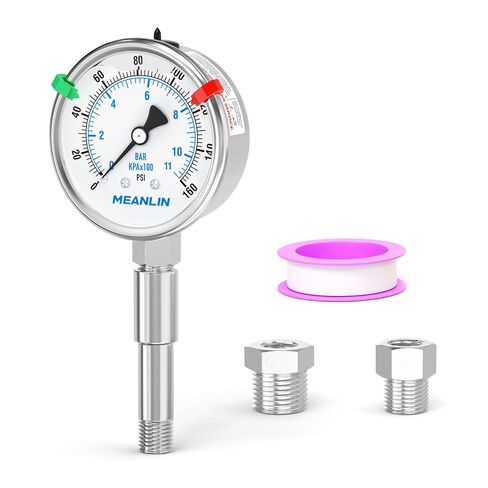 MEANLIN MEASURE 0~60Psi Heater Heavy Liquid Filled Pressure Gauge 1/4" NPT 2.5" FACE DIAL 316 Stainless Steel Joint Lower Mount for Pressure Portable Oil Fired Heaters, with Hex Bushing in Saudi Arabia