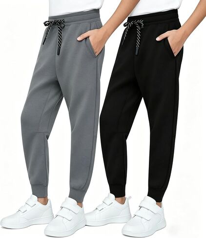 MERIDIANO 2 Pack Boys Joggers Lightweight Athletic Pants with Cloud Soft Air Fabric for Kids Youth with Drawstring Size 5-16 in Saudi Arabia