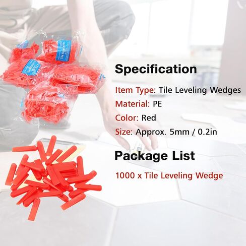 Hapivida Tile Leveling System, 1000PCS Red PE Tile Leveling Spacer Clips with Quick Leveling Feature for Alignment and Finish, Tile Spacers for Ceramic, Porcelain, Marble and Stone Installation in Saudi Arabia