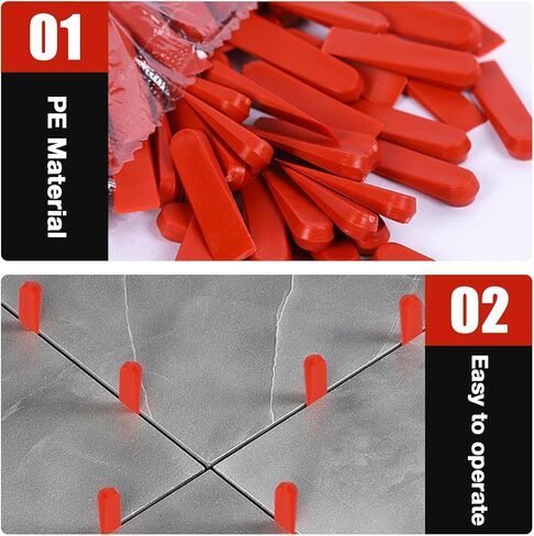 Hapivida Tile Leveling System, 1000PCS Red PE Tile Leveling Spacer Clips with Quick Leveling Feature for Alignment and Finish, Tile Spacers for Ceramic, Porcelain, Marble and Stone Installation in Saudi Arabia