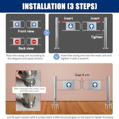 بوابة باب دوارة للأمان من الفولاذ المقاوم للصدأ للخدمة الشاقة، جهاز دخول/خروج متأرجح واحد محمل بنابض، سوبر ماركت، حاجز في اتجاه واحد، أرجوحة يمين 50 × 100 سم in Kuwait