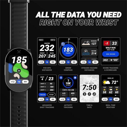 ساعة Blue Tees Golf Playmaker + GPS Golf مع شاشة AMOLED تعمل باللمس | أكثر من 42,000 دورة تدريبية محملة مسبقًا، وتتبع اللقطات المتقدم ومسافات GPS الديناميكية، والطقس في الوقت الفعلي وعرض الدورة التدريبية، ومقاومة للماء IP67 in Kuwait