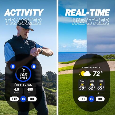 ساعة Blue Tees Golf Playmaker + GPS Golf مع شاشة AMOLED تعمل باللمس | أكثر من 42,000 دورة تدريبية محملة مسبقًا، وتتبع اللقطات المتقدم ومسافات GPS الديناميكية، والطقس في الوقت الفعلي وعرض الدورة التدريبية، ومقاومة للماء IP67 in Kuwait