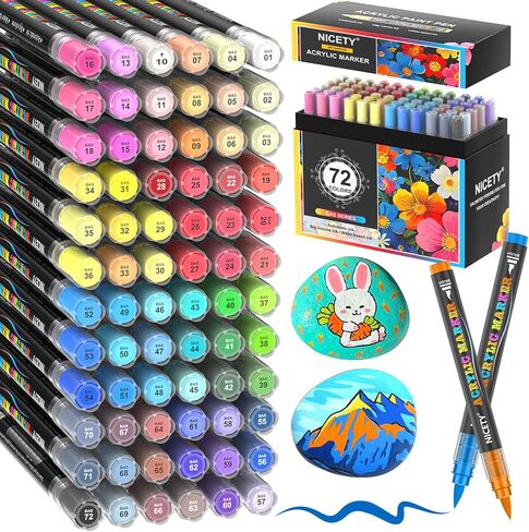 NICETY 120 Colors Acrylic Paint Markers – Water-Based Brush Tip Paint Pens for Smooth Layering, Gradient Blending, and Multi-Surface Art in Kuwait