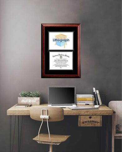 Campus Images University of Maryland – Double Diploma Frame, 8.5 x 12 OVER 13 x 17, Satin Mahogany with Landmark Lithograph in Saudi Arabia